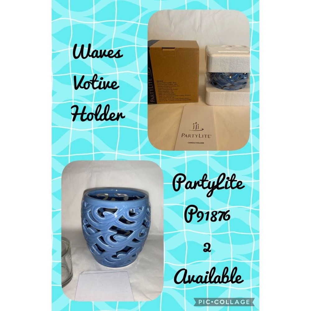 PartyLite Waves Votive Candle Holder Blue #P91876 NIB